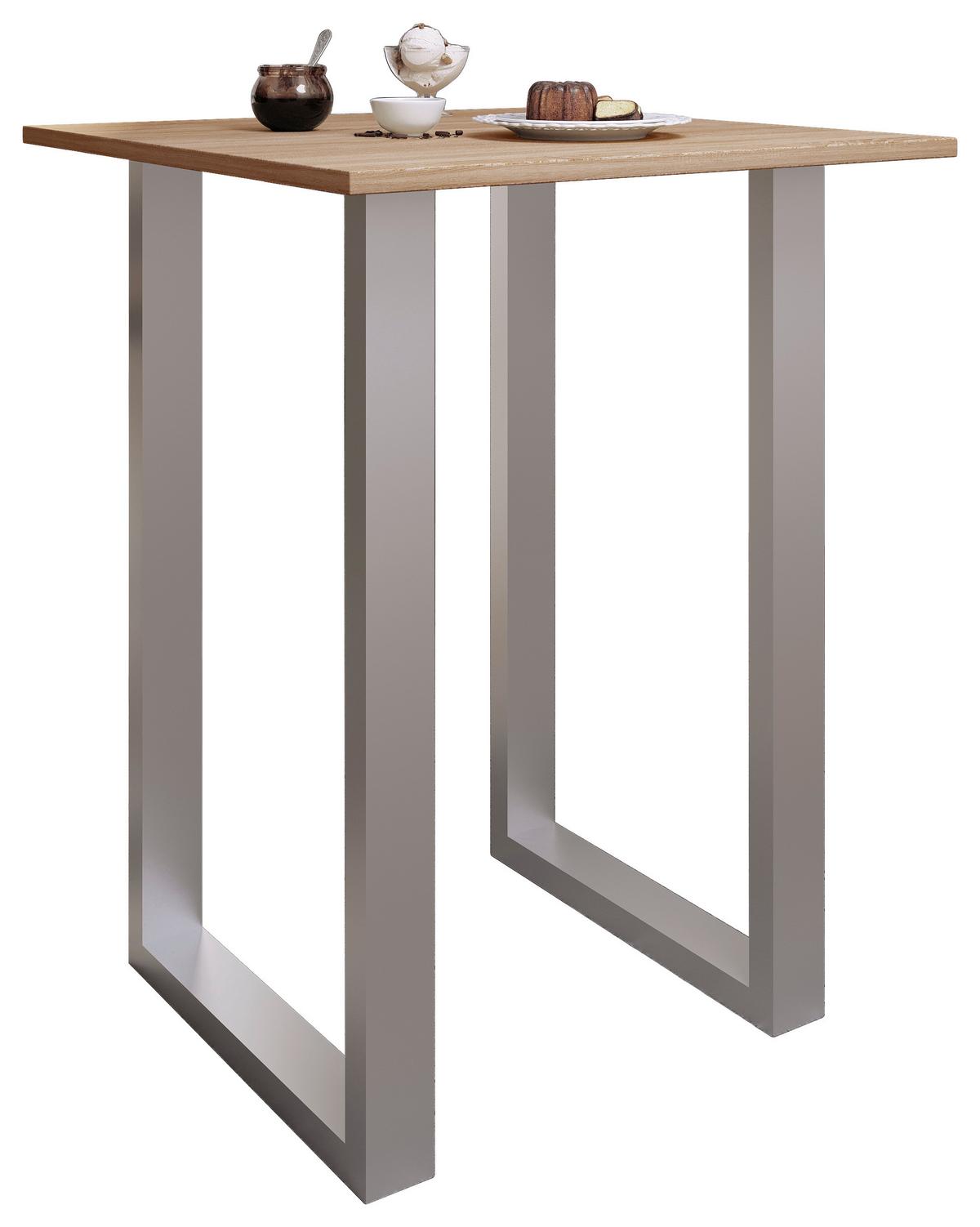 Bartisch Xona B 80x80 - Silberfarben/Sonoma Eiche, KONVENTIONELL, Holzwerkstoff/Metall (80/80/102cm)