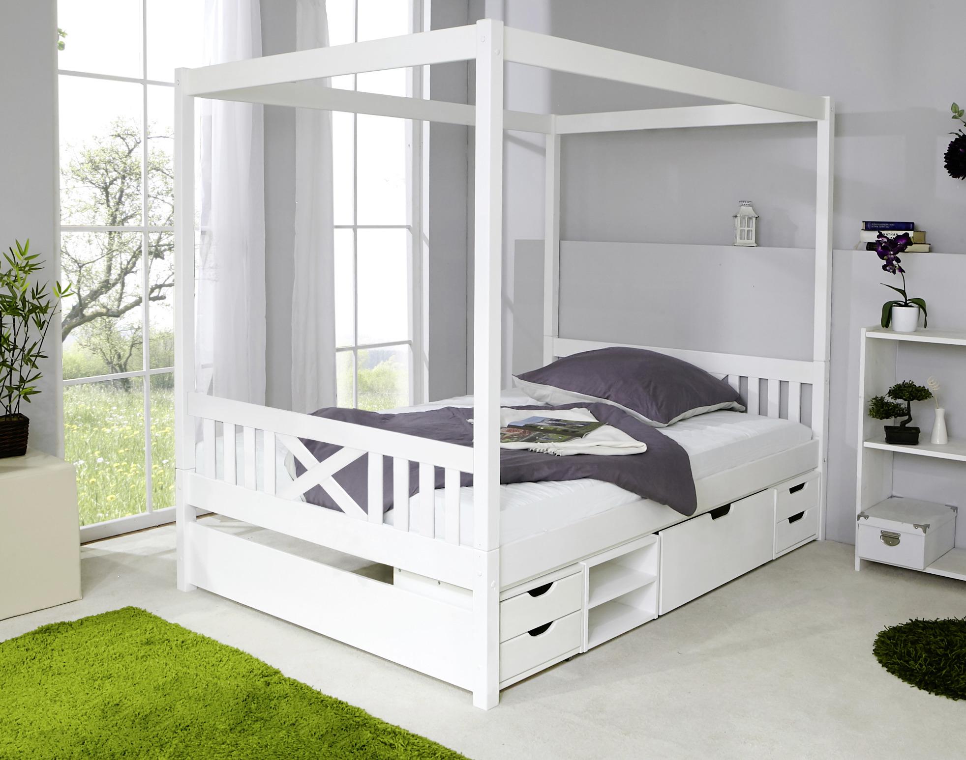 Posteľ s nebesami LINO biela - biela, Modern, drevo (140/200cm) - MID.YOU