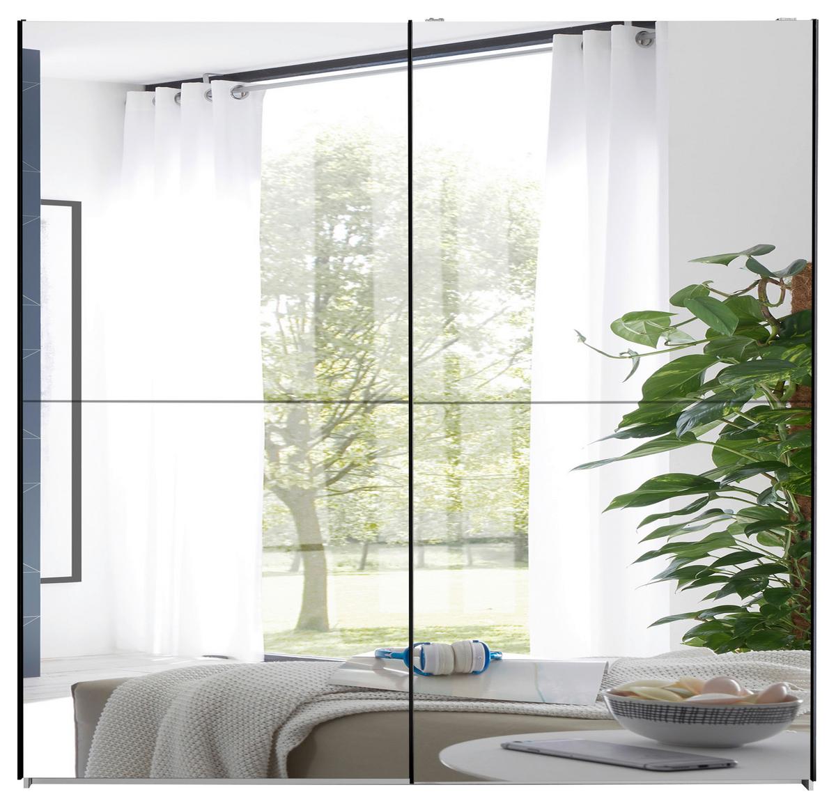 Schwebetürenschrank Neomi Weiß Dekor, B: 215cm - Weiß, Trend, Glas/Holzwerkstoff (215/210/60cm)