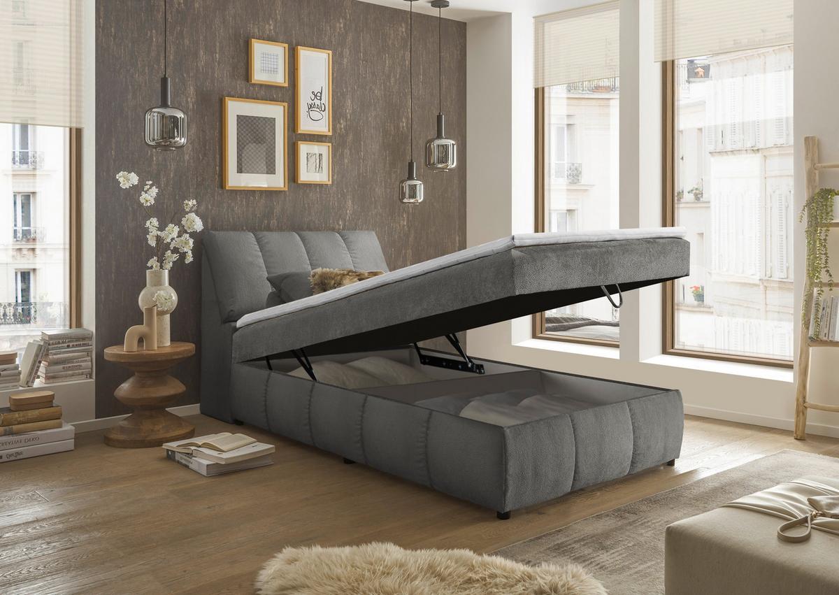 Boxbett Mit Topper+bettkasten 120x200cm Valencia - Schwarz/Graphitfarben, MODERN, Holzwerkstoff/Textil (120/200cm) - MID.YOU