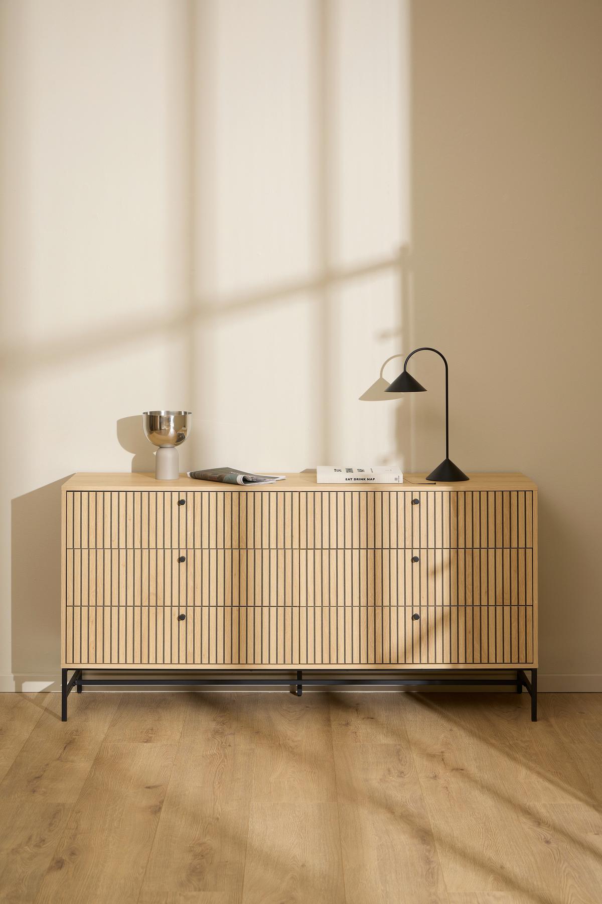 ŠIROKÁ KOMODA ALBANY - čierna/farba duba, Design, kov/drevo (157/80,4/40cm)