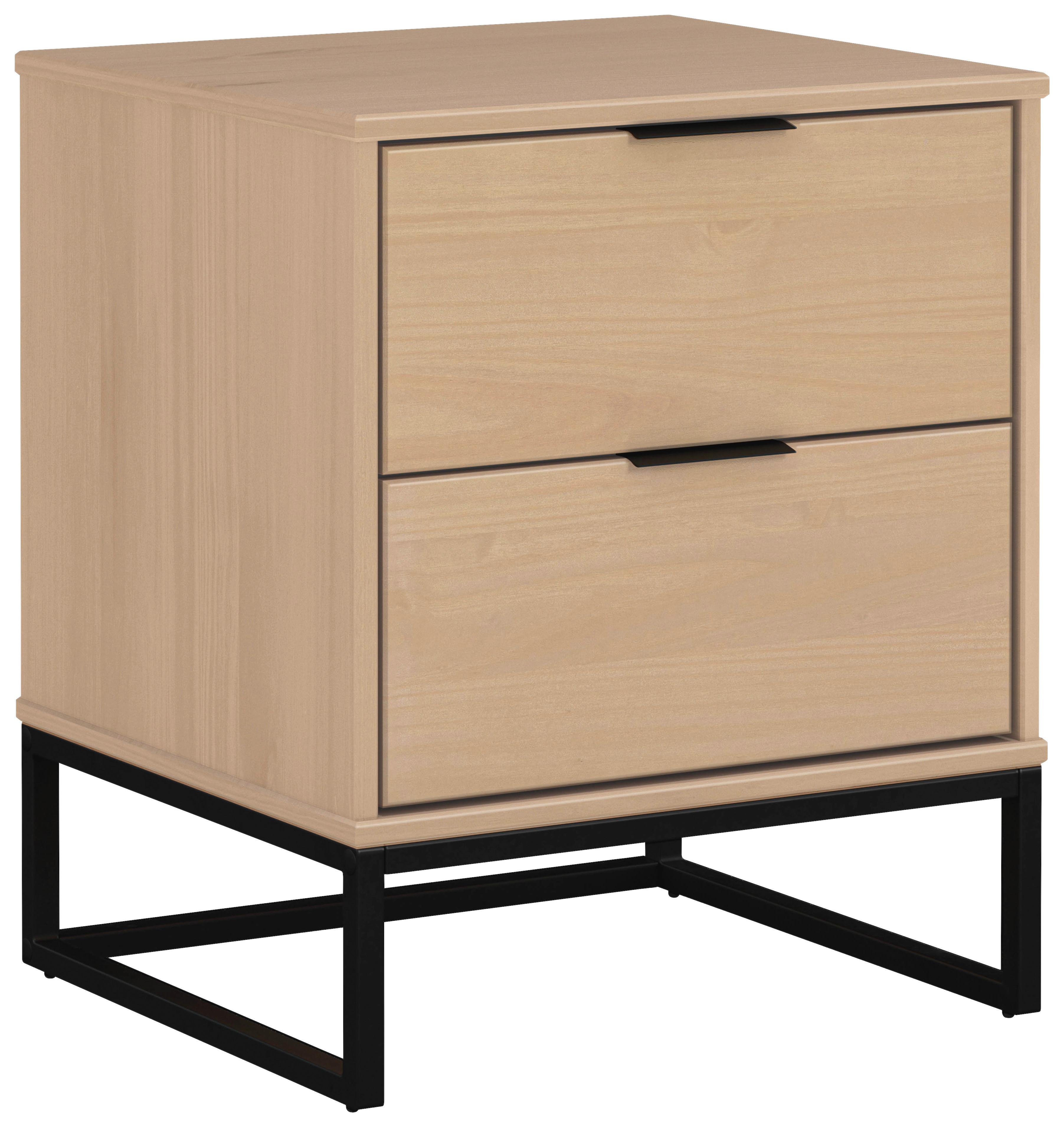 Nočný stolík LUNA borovica masív, farby dubu - čierna/farba duba, Modern, kov/drevo (50/59/45cm) - MID.YOU