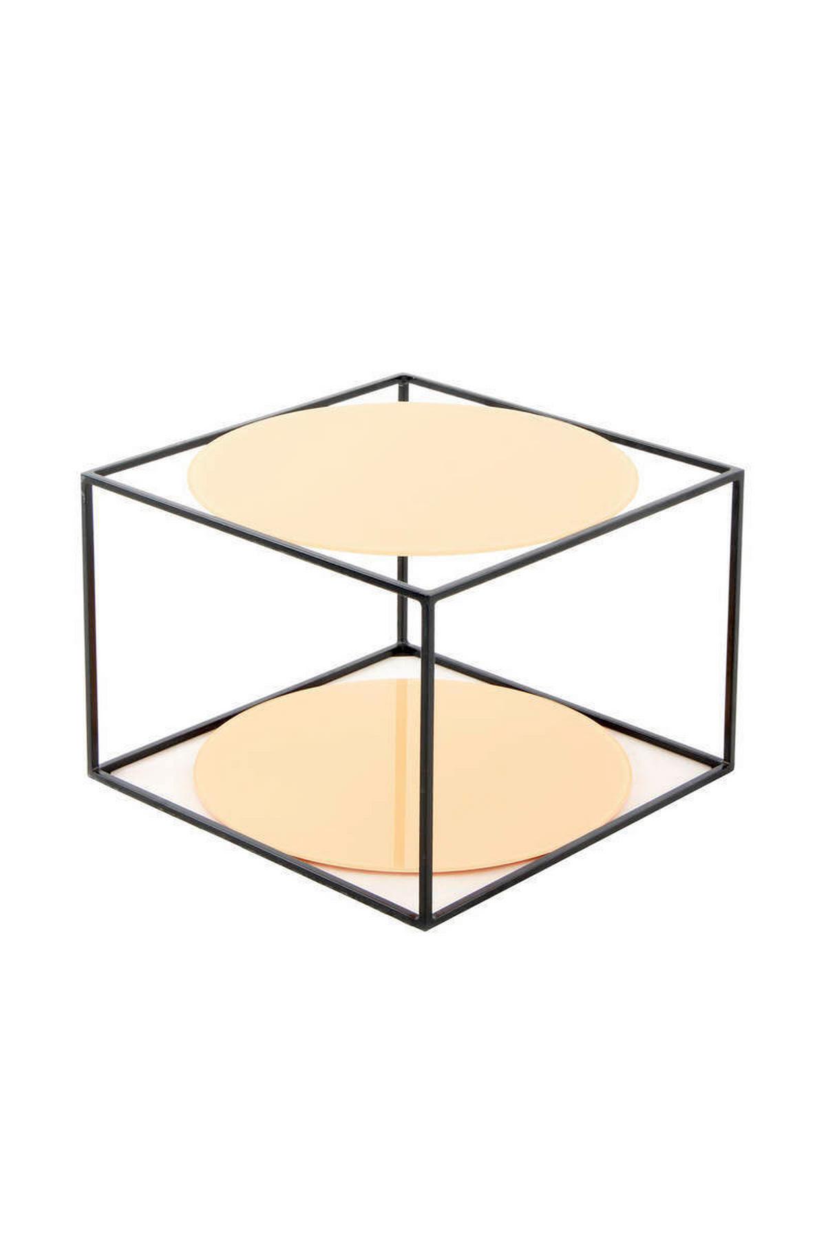 Beistelltisch In Würfelform Cody, Orange/Schwarz - Schwarz/Orange, Basics, Glas/Metall (50/50/36cm) - Kayoom