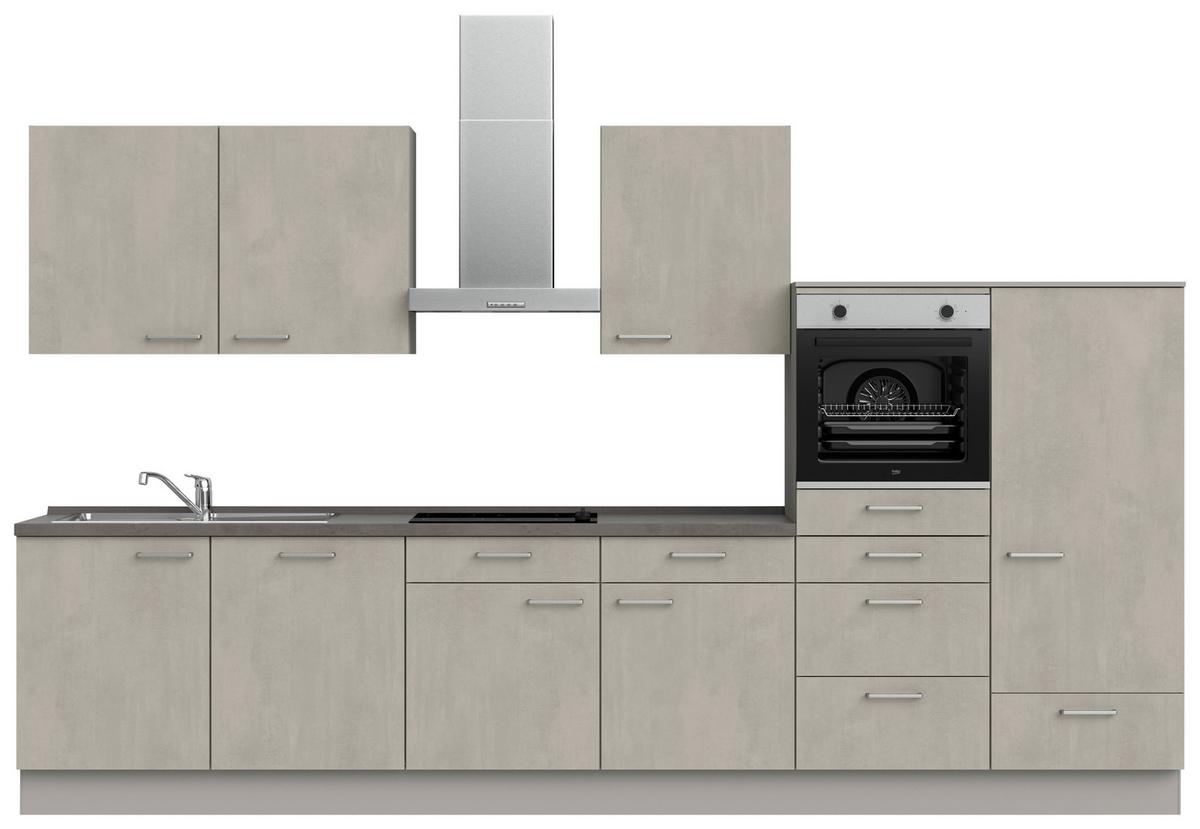 Kuchynská linka 360 cm, betónová sivá - sivá/farba ušľachtilej ocele, Modern, kov/kompozitné drevo (360cm) - Nobilia