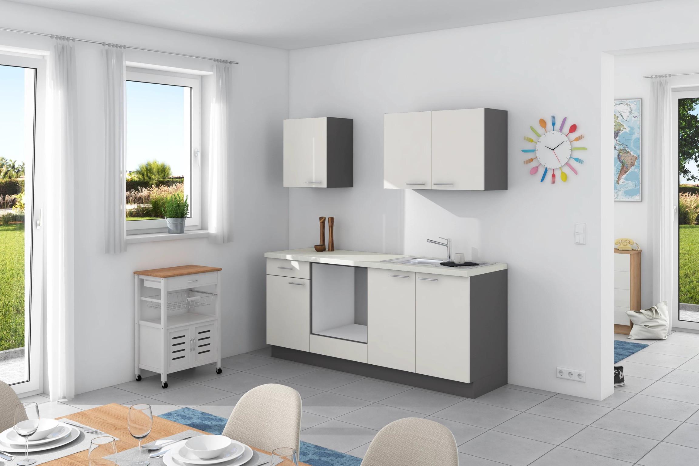 Küchenzeile Base Ohne Geräte 200 Cm Weiß/anthrazit - Anthrazit/Weiß, Design, Holzwerkstoff (200cm) - Express