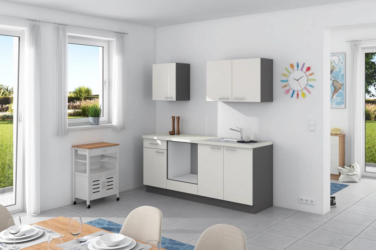 Küchenzeile Base ohne Geräte 200 cm Weiß/Anthrazit - Anthrazit/Weiß, Design, Holzwerkstoff (200cm) - Express