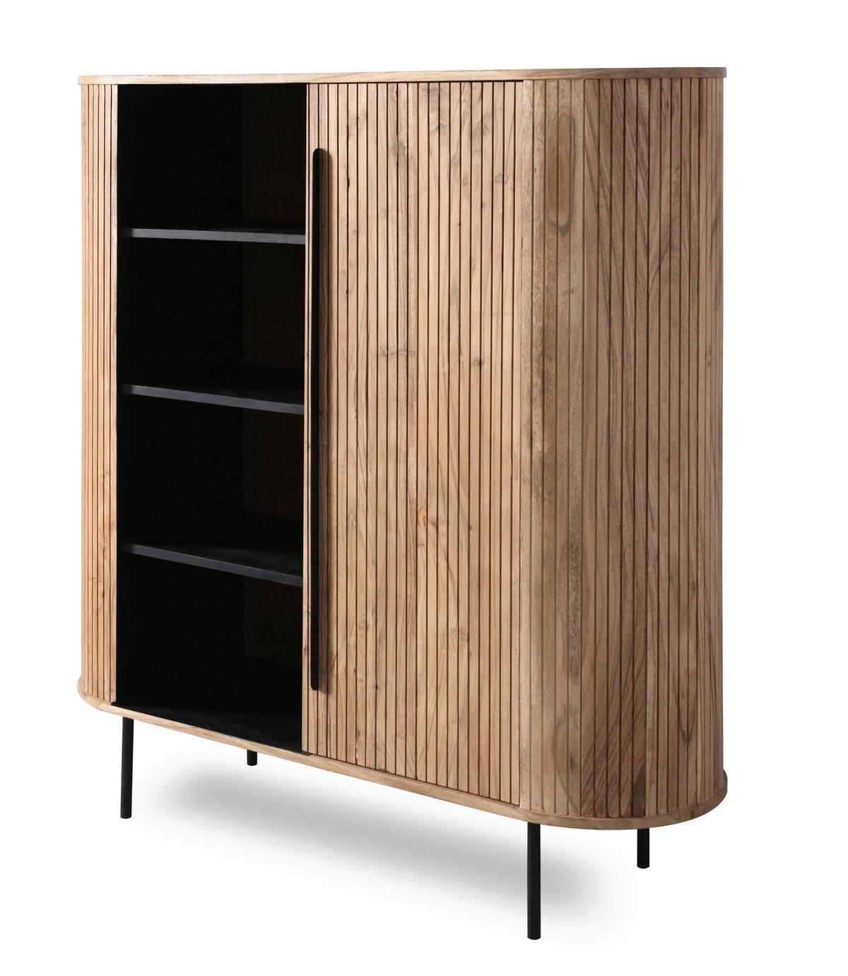 Highboard Kunja Akazie Massiv, B: 118 cm - Schwarz/Akaziefarben, Trend, Holz/Metall (118/135/40cm)