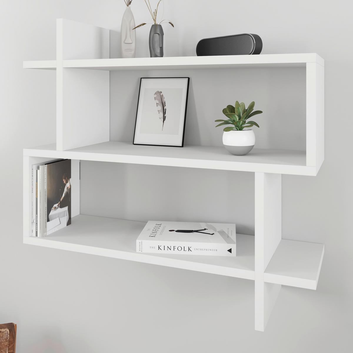Wandboard Paralel Regal - Weiß, Design, Holzwerkstoff (70/65/22cm) - Livetastic