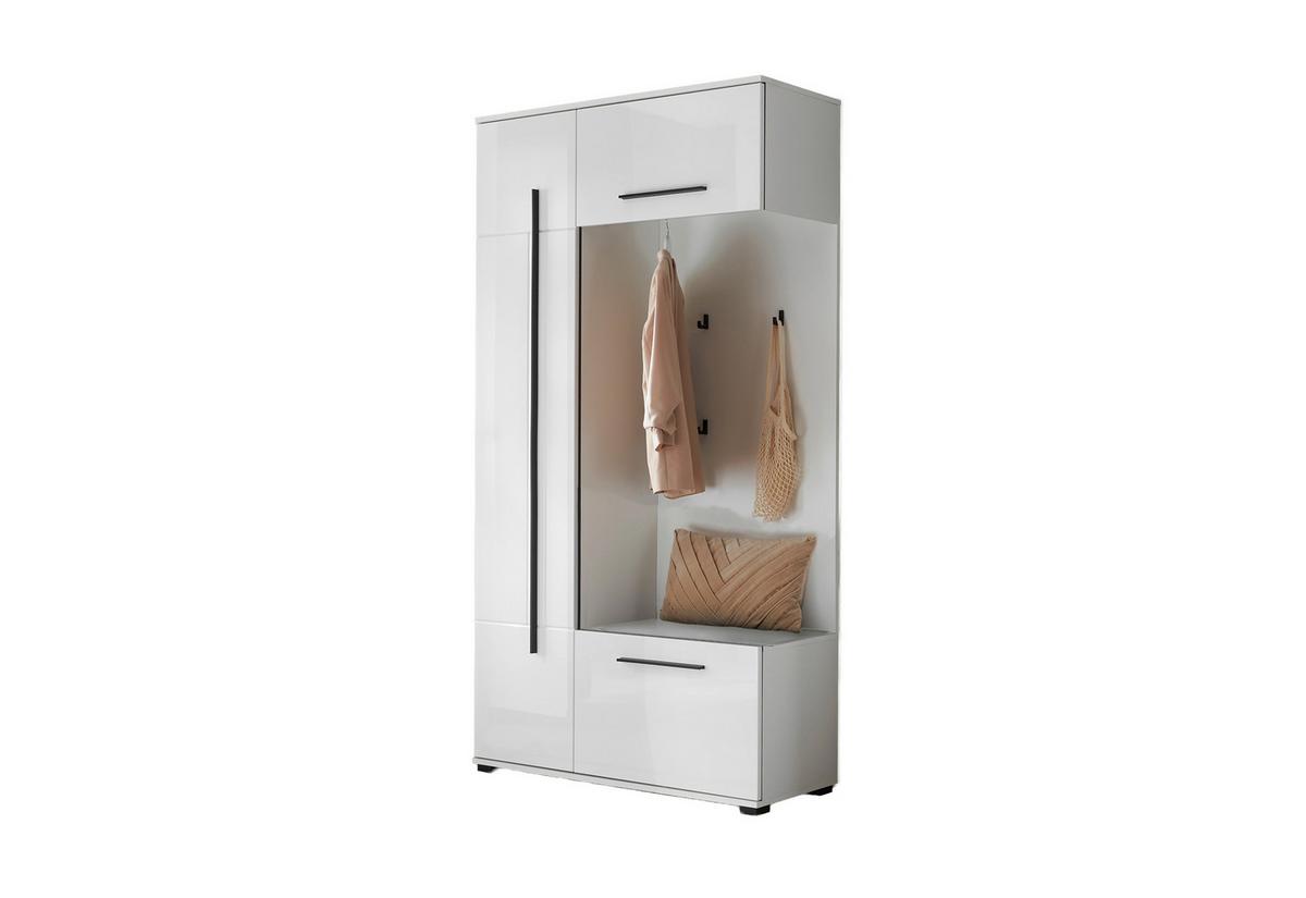GARDEROBE Cantara Weiß/Weiß HG B: 111cm - Weiß Hochglanz/Weiß, MODERN, Holzwerkstoff (111/201/39cm) - MID.YOU