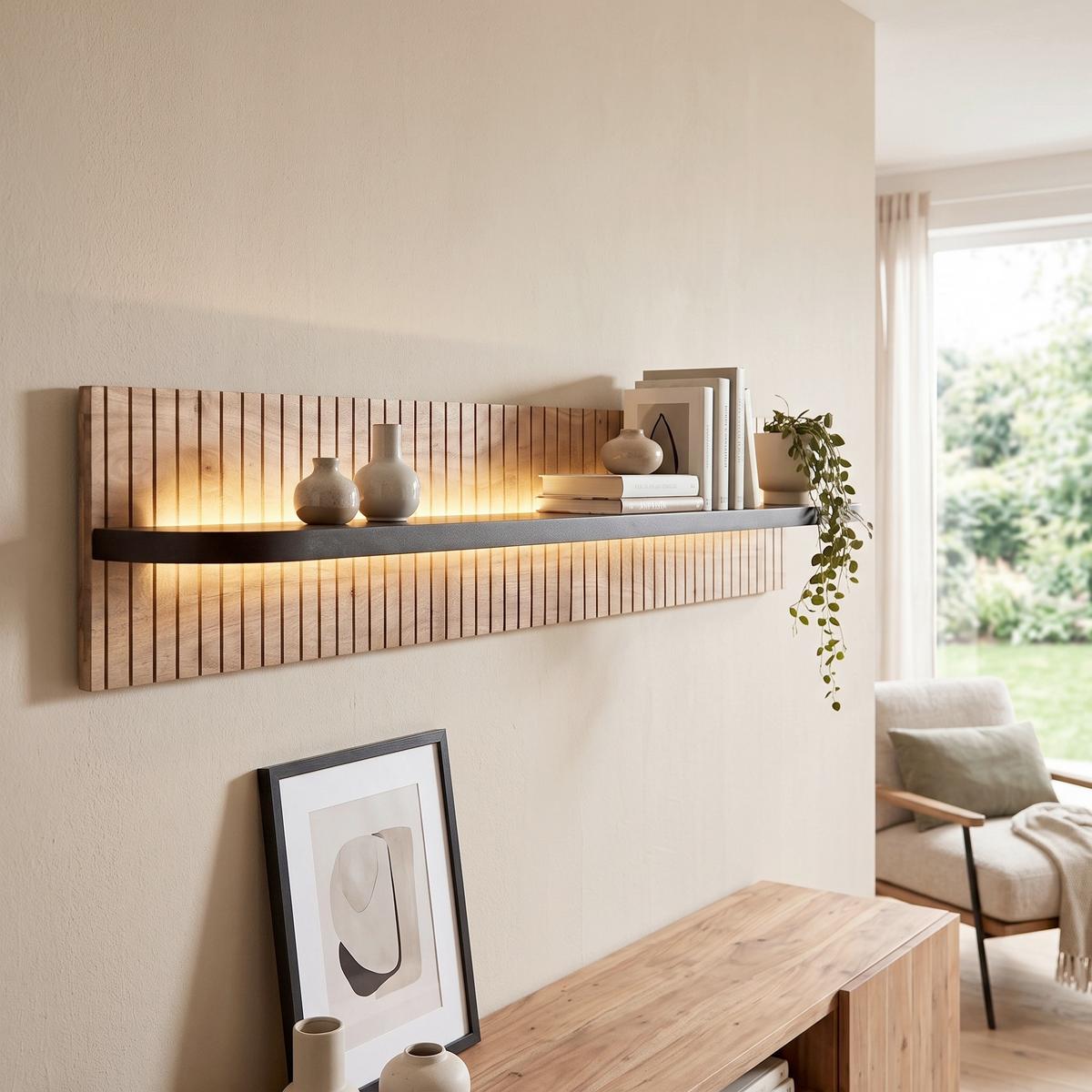 Wandboard Kunja Akazie massiv, B: 118 cm - Akaziefarben, Trend, Holz (118/25/20cm)