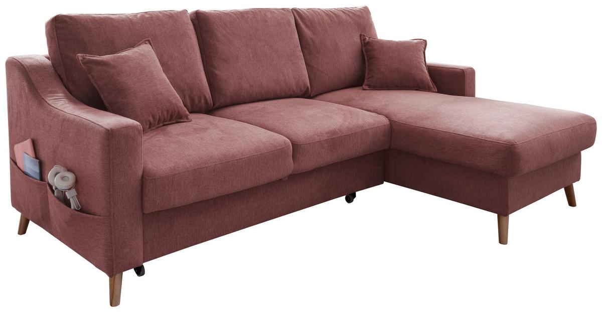 Ecksofa mit Schlaffunktion Valentina mit Kissen Rosa - Rosa/Naturfarben, KONVENTIONELL, Textil (228/150cm) - P & B