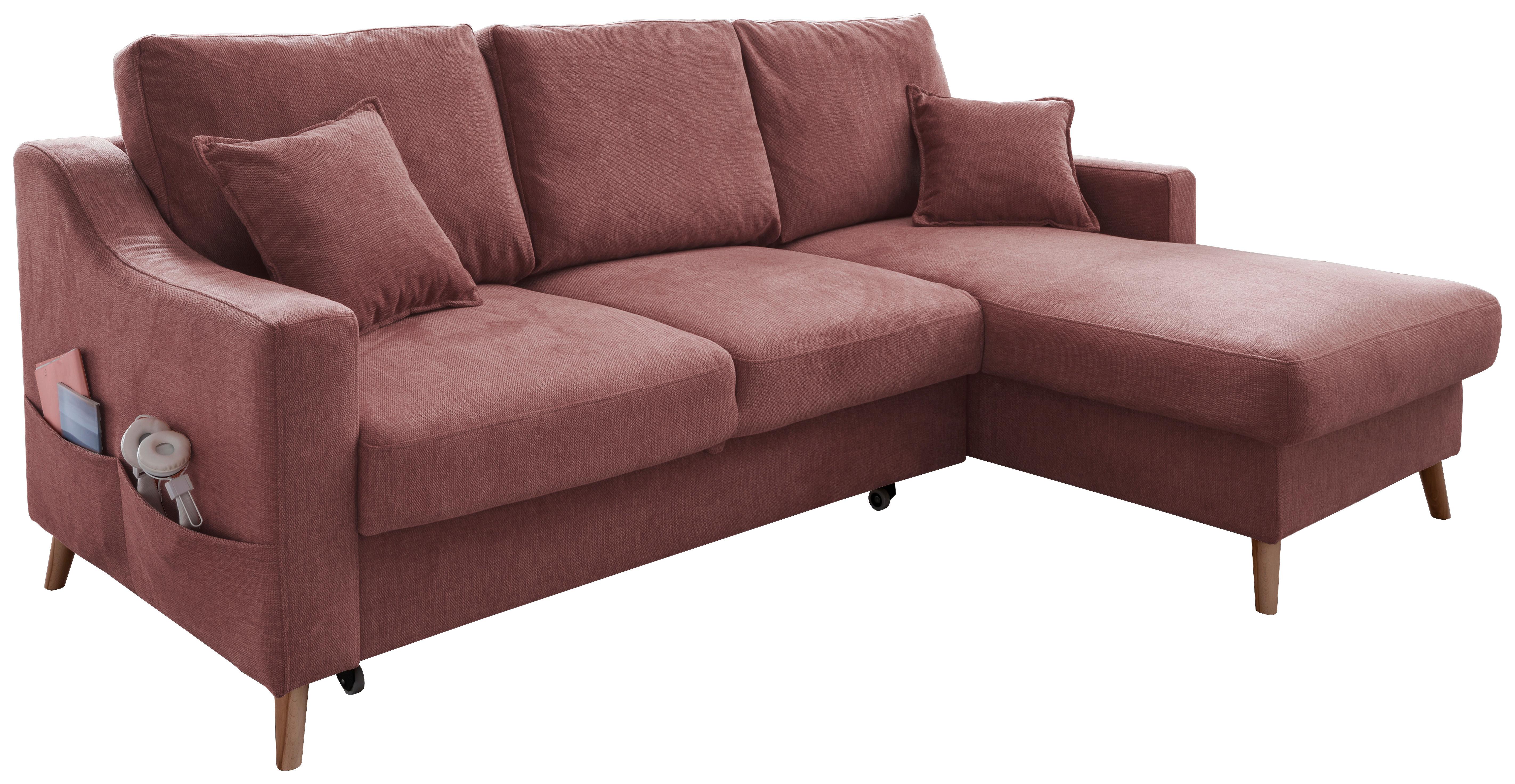 Ecksofa mit Schlaffunktion Valentina mit Kissen Rosa