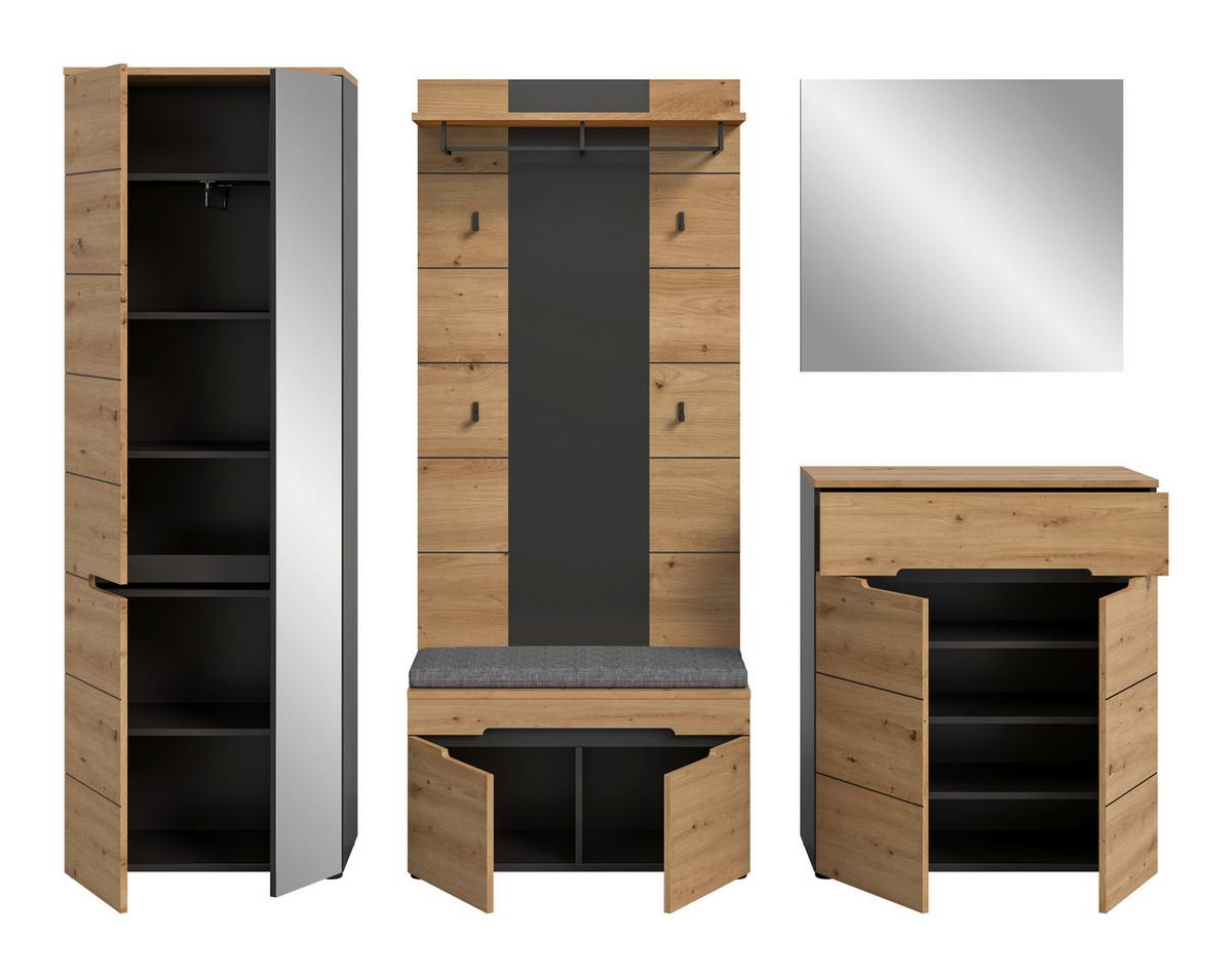 Garderobe Canu 6-teilig Eiche Artisan/grau B: 255 Cm - Eiche Artisan, Design, Holzwerkstoff (255/190/37cm) - Livetastic