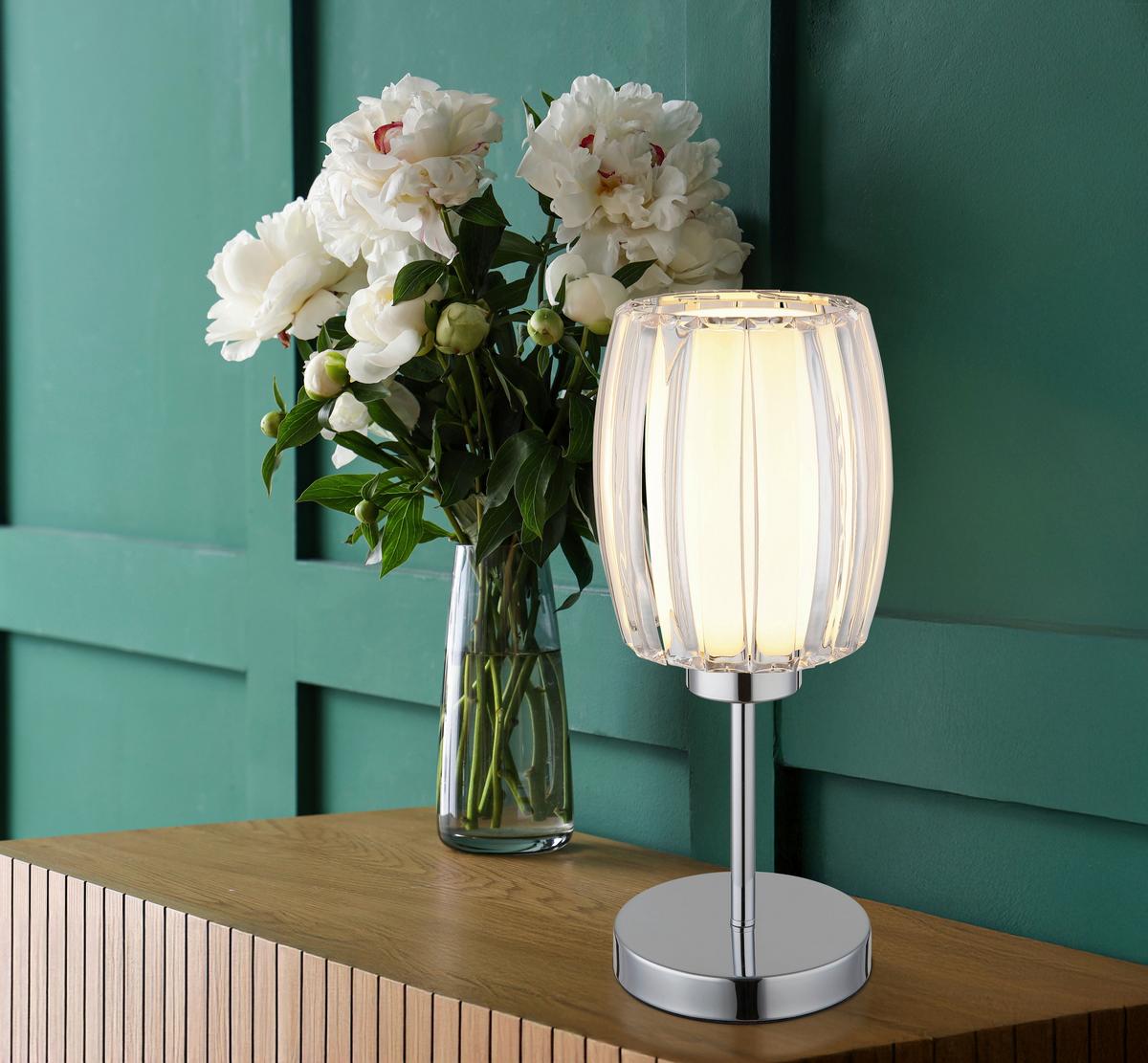Tischleuchte Wippschalter - Klar/Chromfarben, Design, Glas/Kunststoff (18/40cm) - Globo