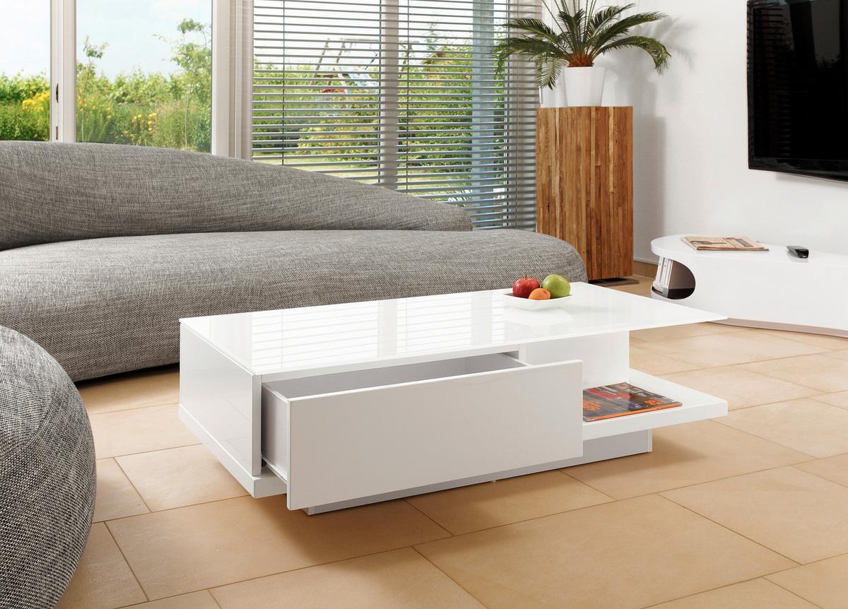 Couchtisch Weiß Hochglanz L: 120 Cm - Weiß Hochglanz/Weiß, Design, Glas/Holzwerkstoff (120/60/36cm) - Livetastic