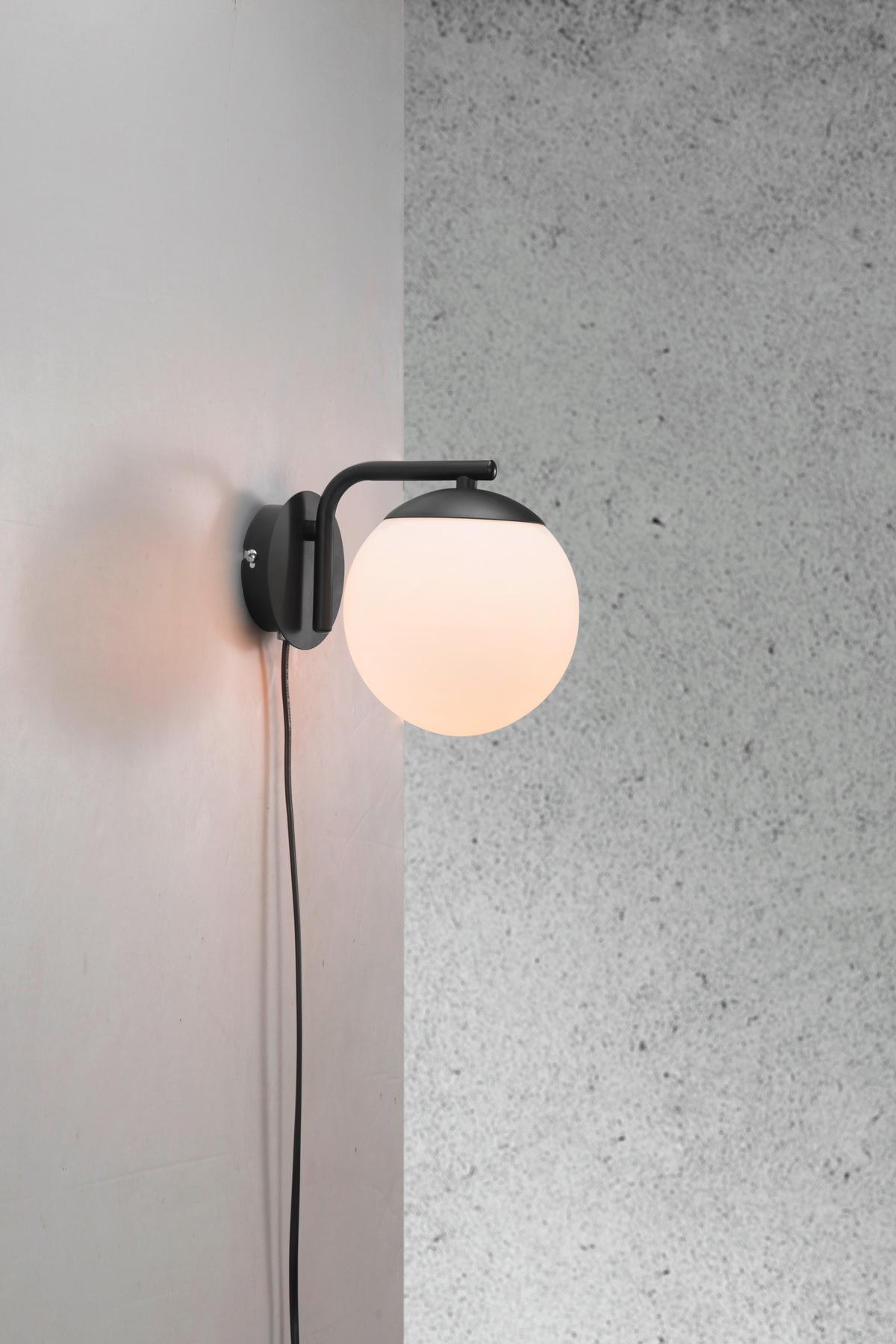 Wandleuchte Grant Schwarz  D: 16 cm - Schwarz, KONVENTIONELL, Glas/Metall (16/20cm) - Nordlux