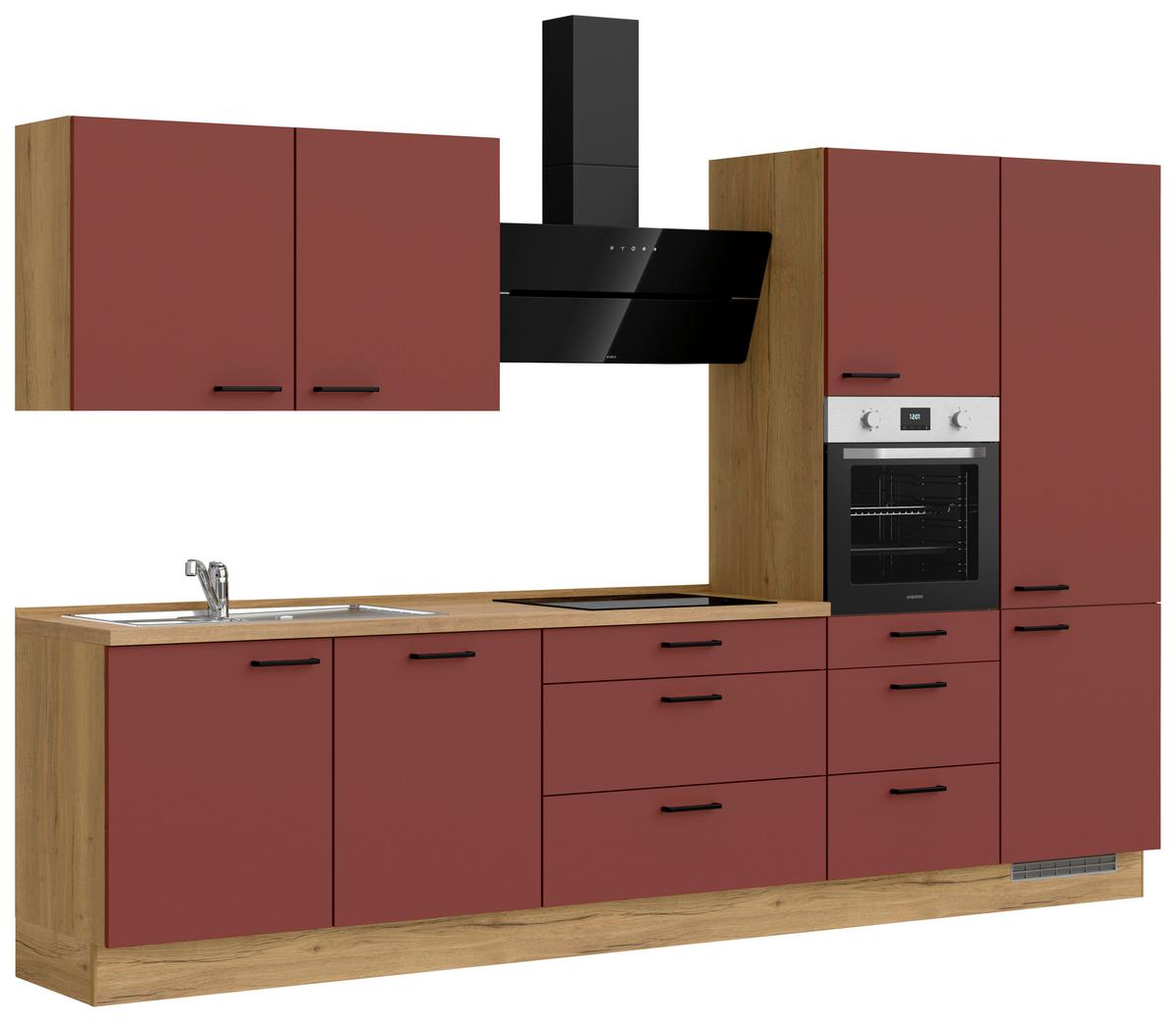 Küchenleerblock Easytouch High-Line, H8 Rechts - Eichefarben/Rot, MODERN, Holzwerkstoff (330cm) - Nobilia