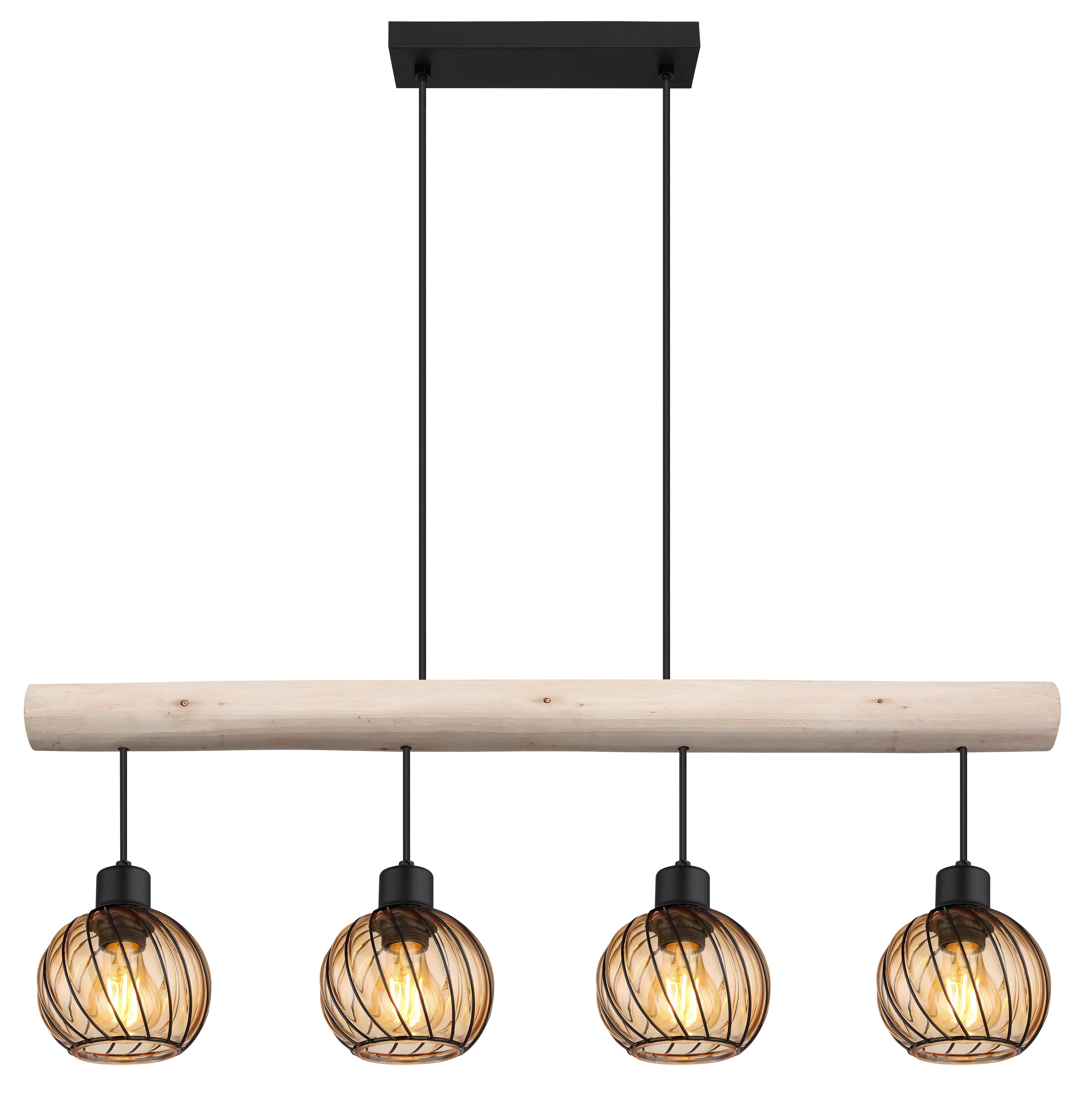 Hängeleuchte 15534-4h - Schwarz/Naturfarben, Natur, Glas/Holz (82/13/120cm) - Globo