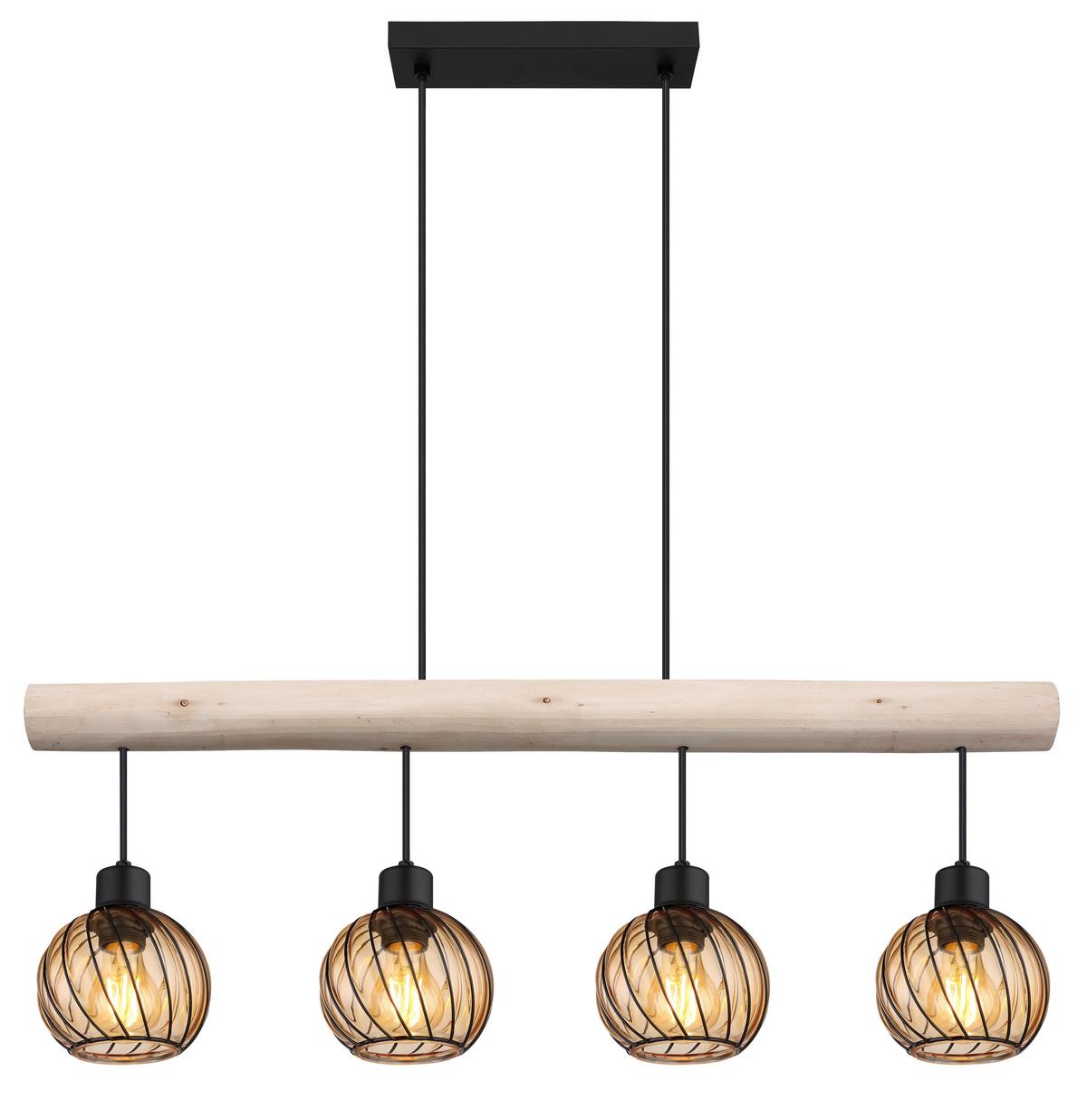 Hängeleuchte 15534-4h - Schwarz/Naturfarben, Natur, Glas/Holz (82/13/120cm) - Globo