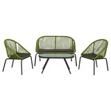 Loungegarnitur Allegra 4-Teilig inkl. Sitzauflagen - Schwarz/Grün, MODERN, Glas/Kunststoff