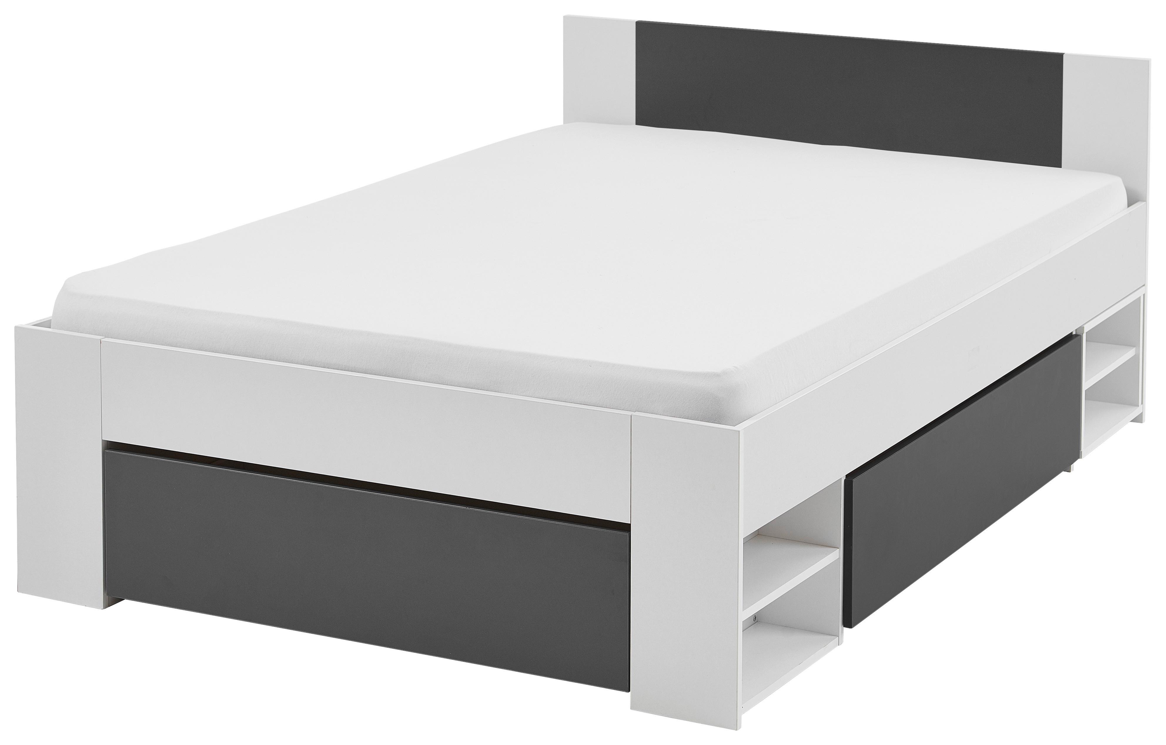 Stauraumbett Mit Bettladen 140 X200cm Azurro Anthrazit/weiß - Anthrazit/Weiß, MODERN, Holzwerkstoff (140/200cm)
