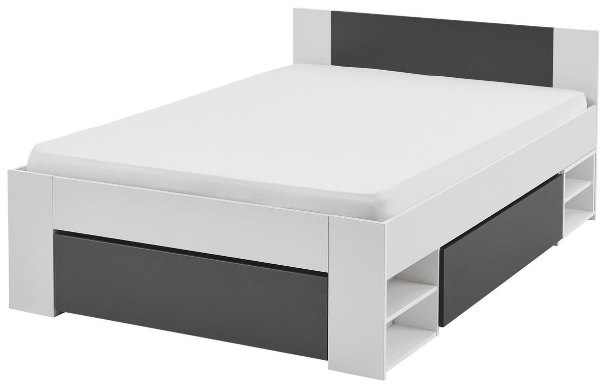 Stauraumbett Mit Bettladen 120 X200cm Azurro Anthrazit/weiß - Anthrazit/Weiß, MODERN, Holzwerkstoff (120/200cm)