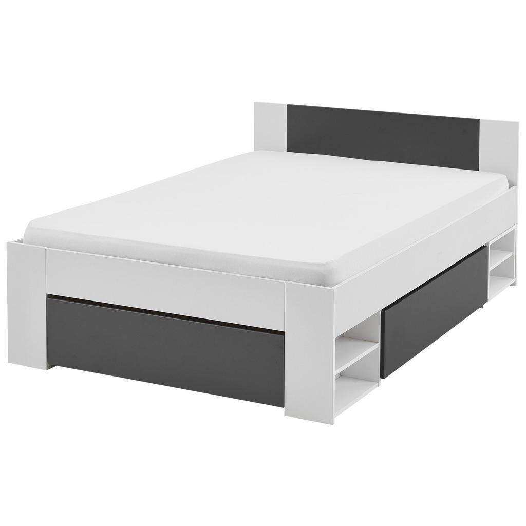 Stauraumbett mit Bettladen 140 X200cm Azurro Anthrazit/Weiß