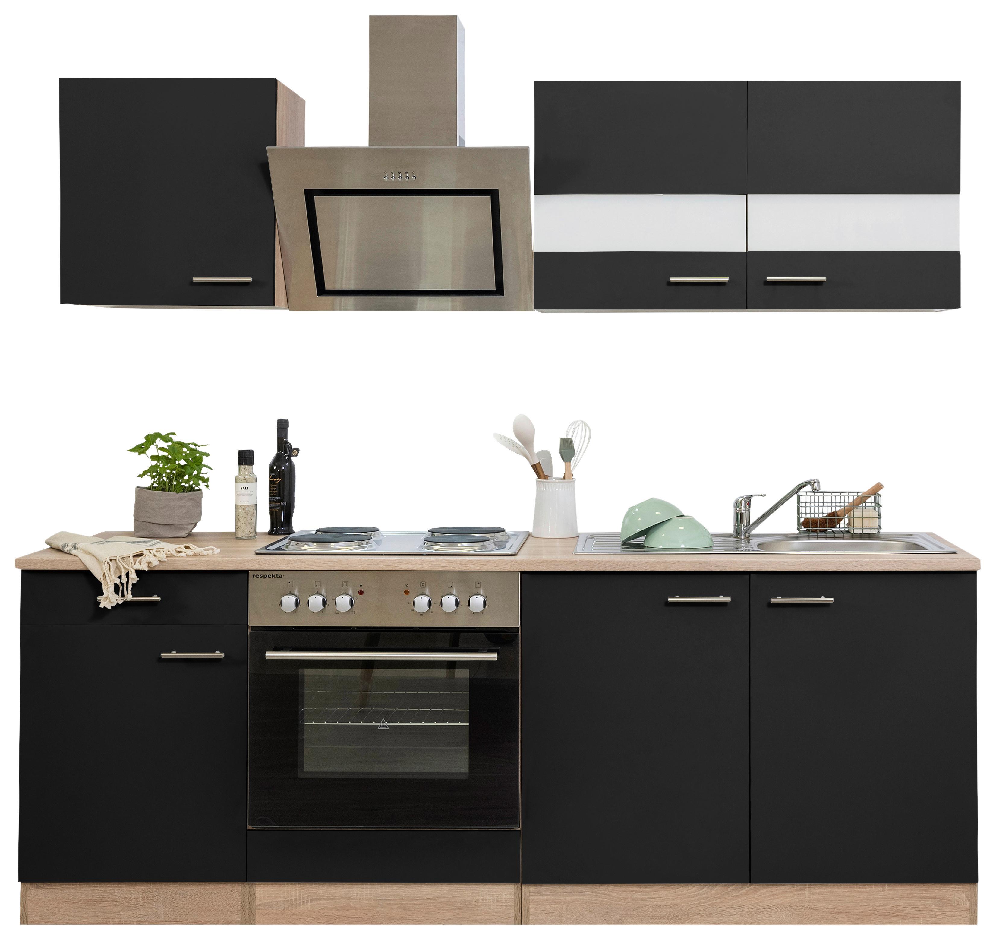 Küchenblock Merle Küchenblock 210 cm - Eichefarben/Schwarz, Basics, Holzwerkstoff (210cm) - Respekta