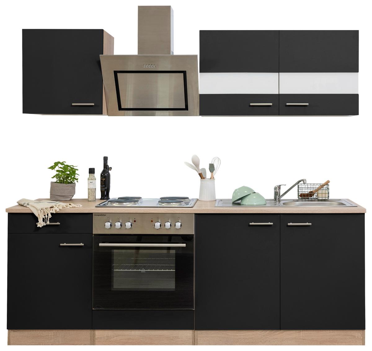 Küchenblock Merle Küchenblock 210 Cm - Eichefarben/Schwarz, Basics, Holzwerkstoff (210cm) - Respekta