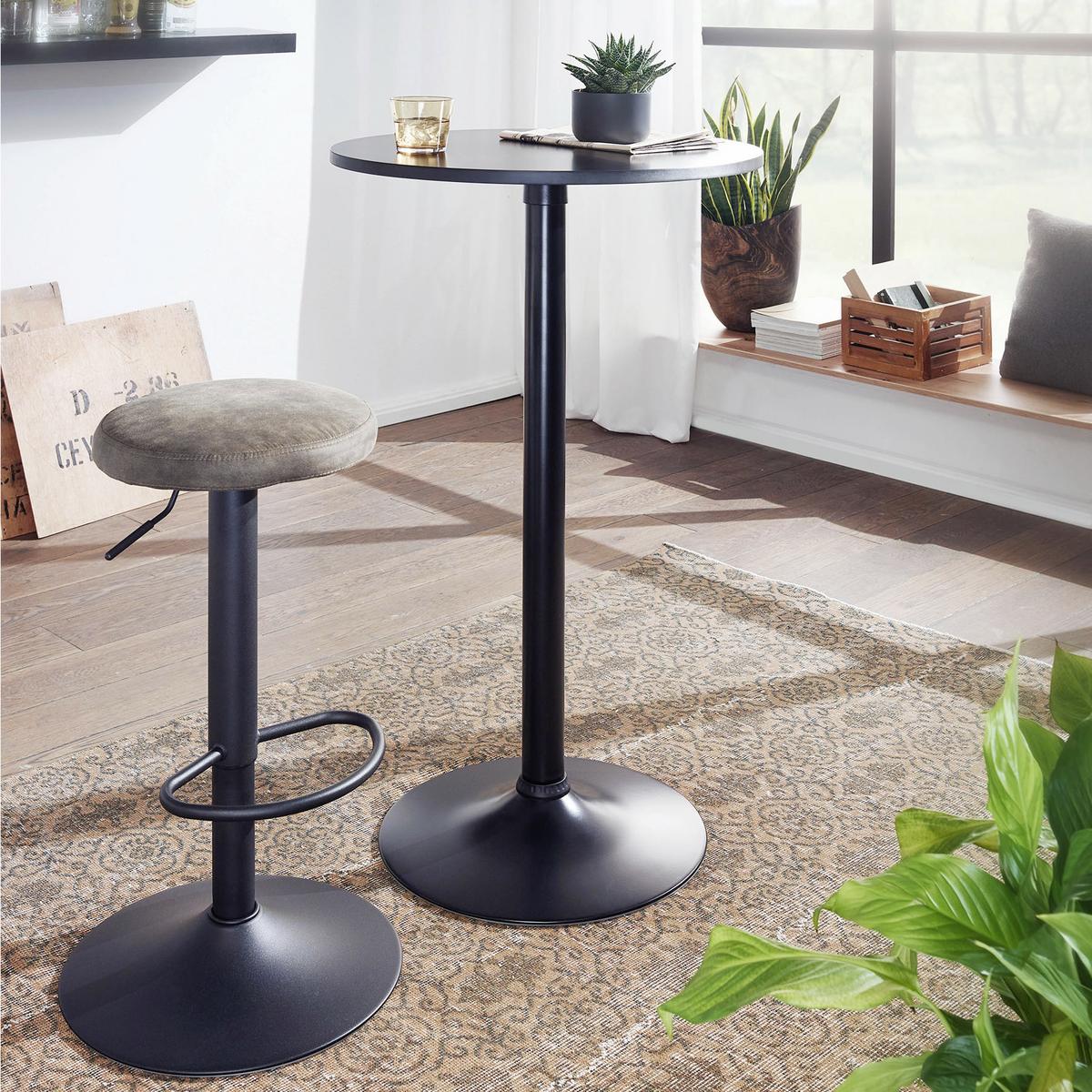 Kulatý bistro stolek, Ø 60 cm, černý - černá, Moderní, kov/kompozitní dřevo (60/100cm) - MID.YOU