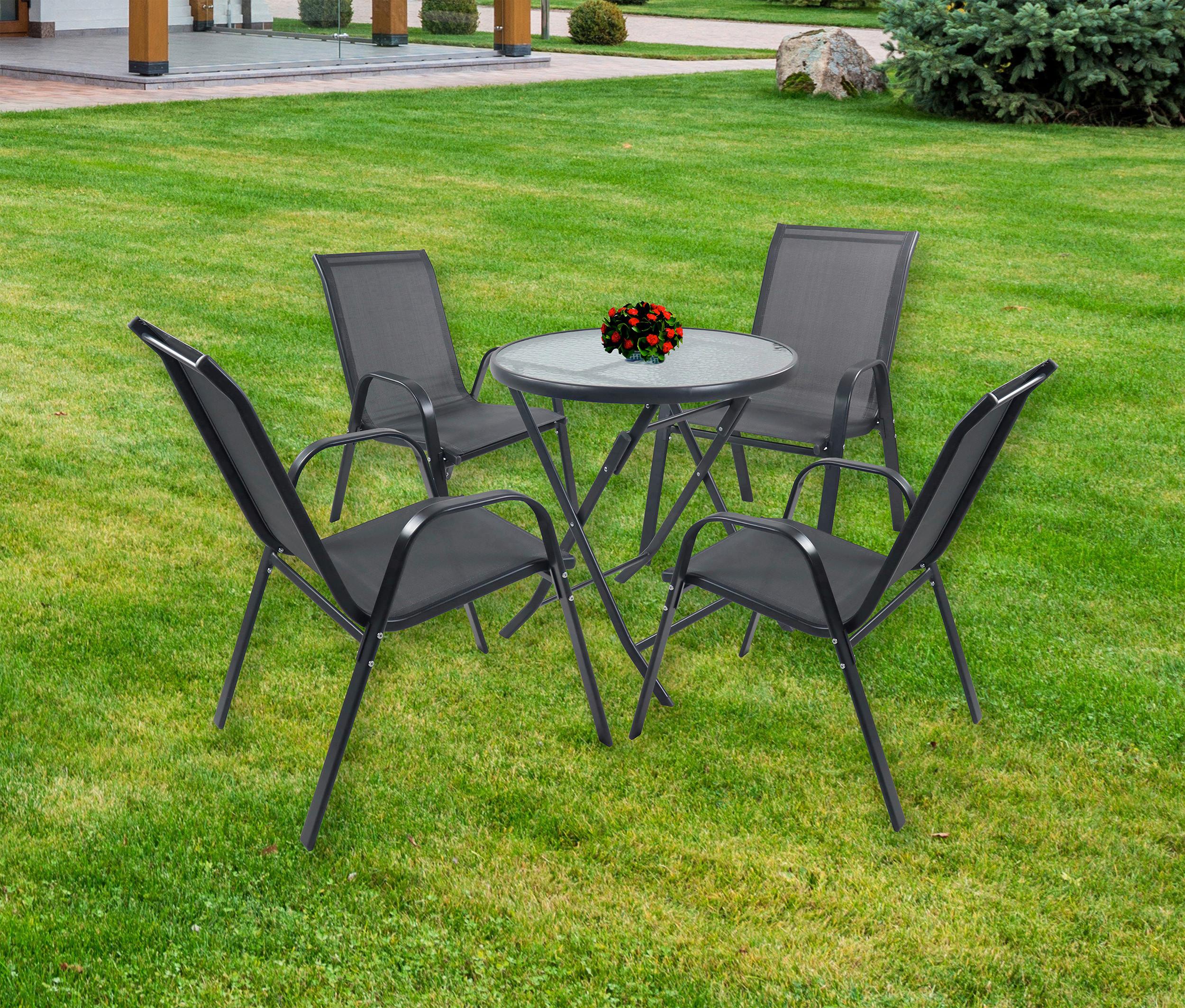 Gartenset Sonlas XL 5-teilig Anthrazit - Anthrazit, MODERN, Glas/Metall - MID.YOU