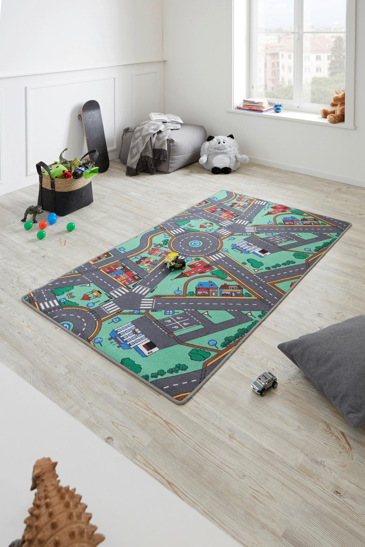 Spielteppich Kinderzimmer Teppich Kinderteppich Auto Straßen Muster, In Grau