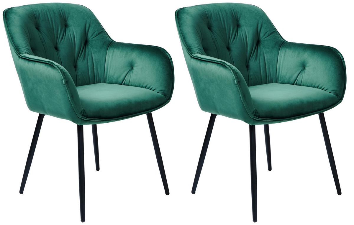 Armlehnstuhl-set 2er Salerno Bezug: Samtgrün - Dunkelgrün/Schwarz, MODERN, Textil/Metall (63/87/64cm) - MID.YOU