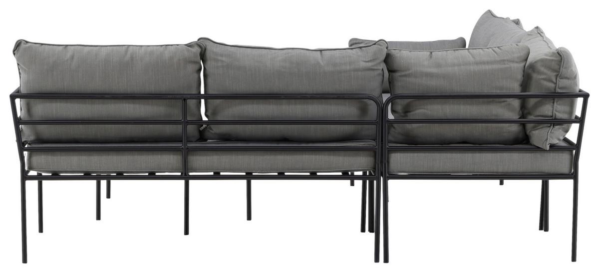 Loungegarnitur 2-Tlg Penh Metall/Akazienholz mit Kissen - Schwarz/Grau, KONVENTIONELL, Holz/Metall - Gardenson