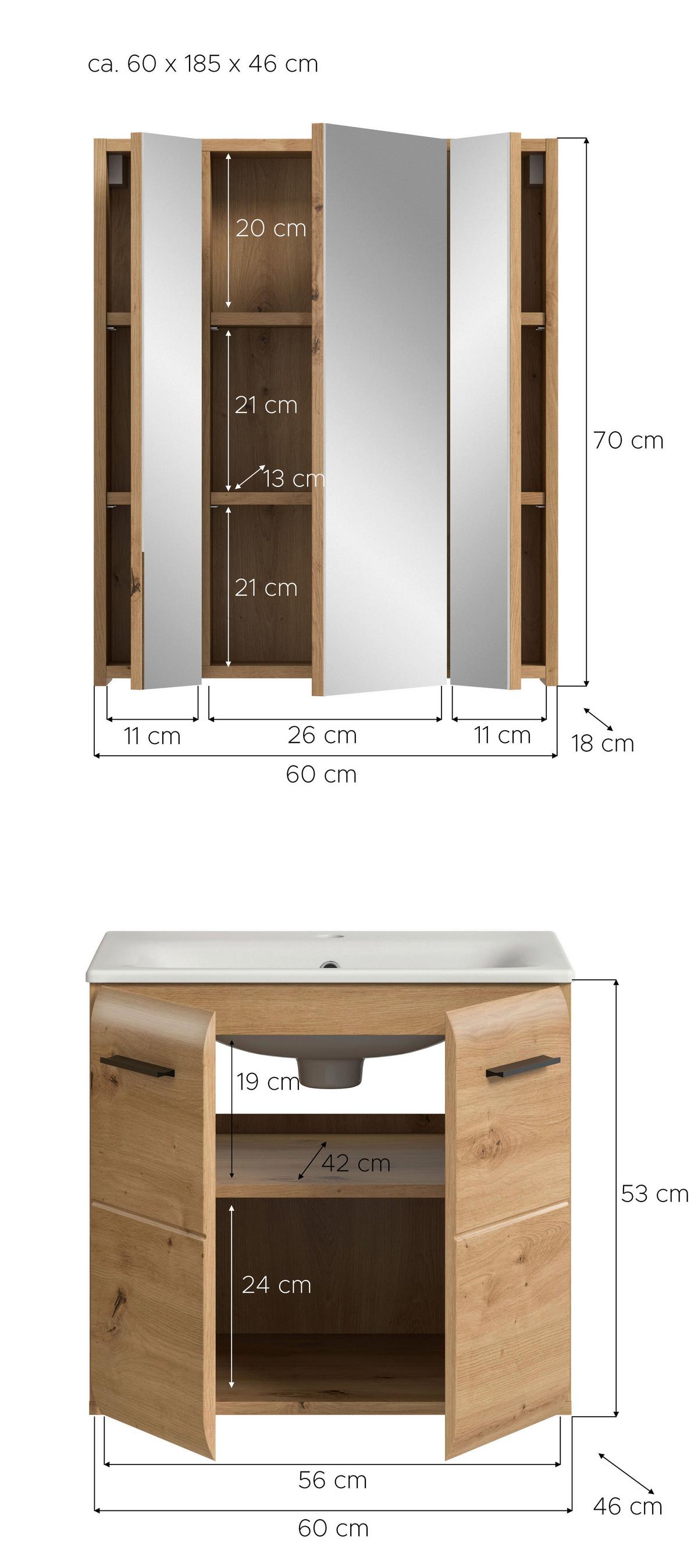 Badezimmer Ice Eiche Artisan Dekor B: 60cm - Eiche Artisan/Weiß, Basics, Keramik/Holzwerkstoff (60cm) - MID.YOU