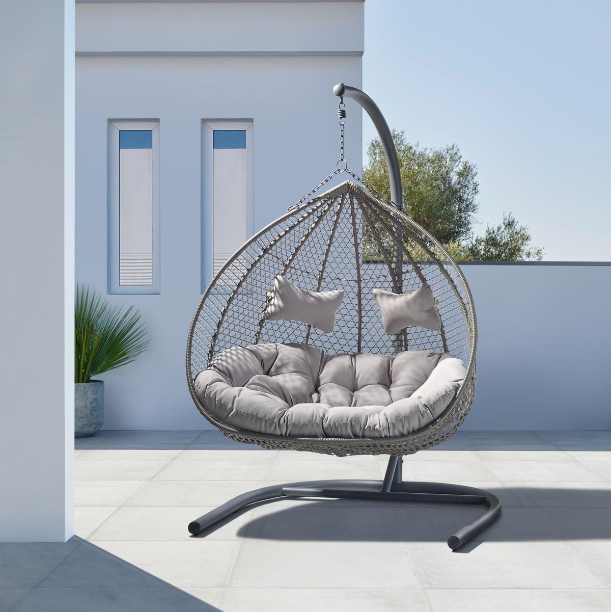 Závesné kreslo Bari - sivá/svetlosivá, Modern, kov/textil (130/201/116cm) - Bessagi Garden