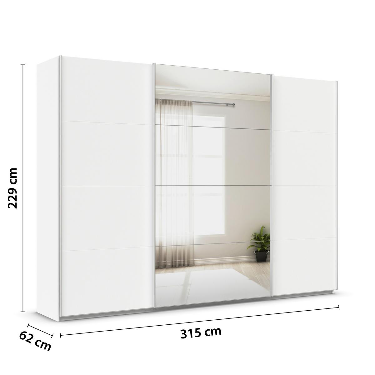 Schwebetürenschrank + Spiegel B: 315cm Feldkirch Weiß - Silberfarben/Weiß, MODERN, Holzwerkstoff (315/229/62cm)