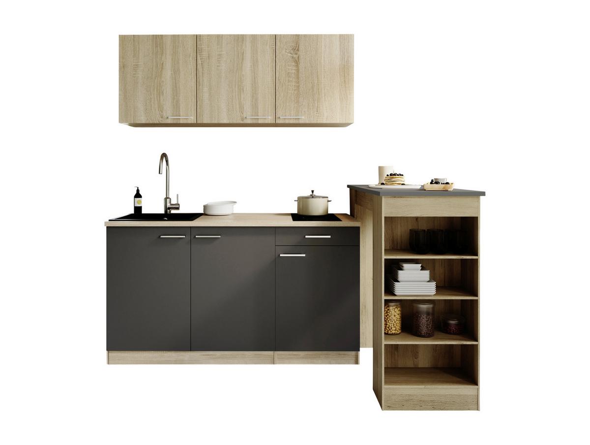 MINIKÜCHE Grau/Eichefarben B: 150cm - Eichefarben/Grau, Design, Holzwerkstoff (150cm) - Respekta