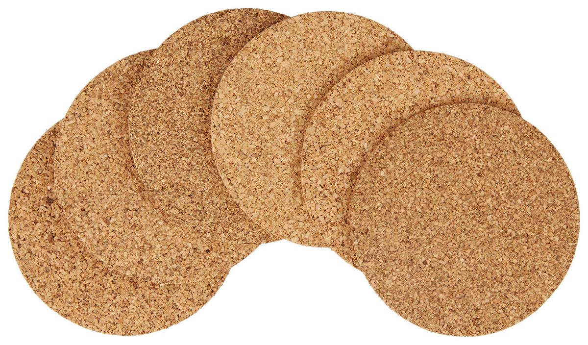 Glasuntersetzer Aus Kork 6er-Set, Ø: ca. 11 cm - Naturfarben, KONVENTIONELL, Holz (11cm)