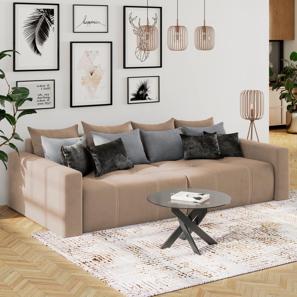 Big Sofa Mit Schlaffunktion Hanna B: 280 Cm Taupe - Taupe/Schwarz, MODERN, Textil (280/87/145cm)