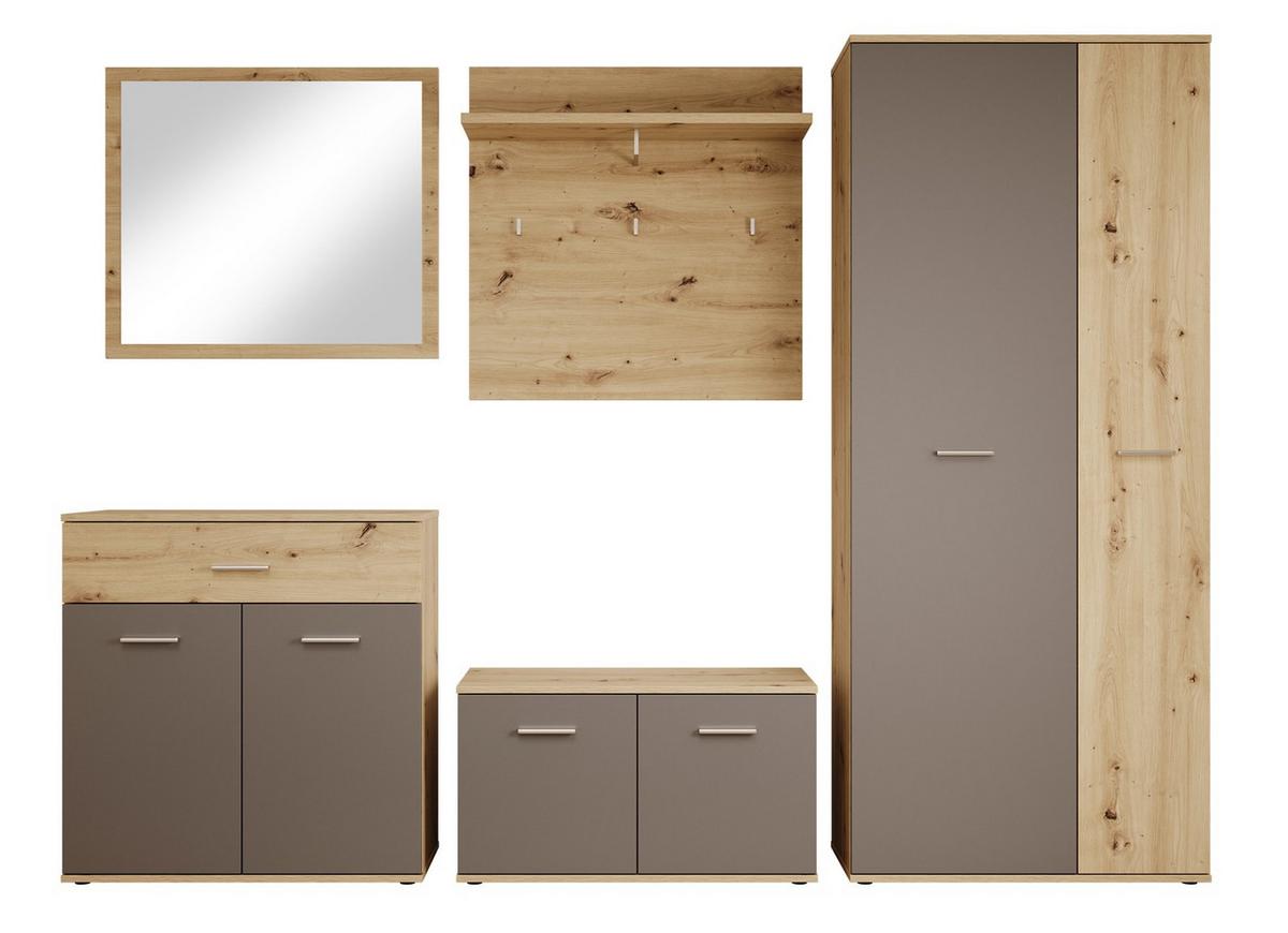 Garderobe Eva 5-teilig Anthrazit/eiche Artisanb:260cm - Anthrazit/Eiche Artisan, Design, Glas/Holzwerkstoff (260/190/35cm) - MID.YOU