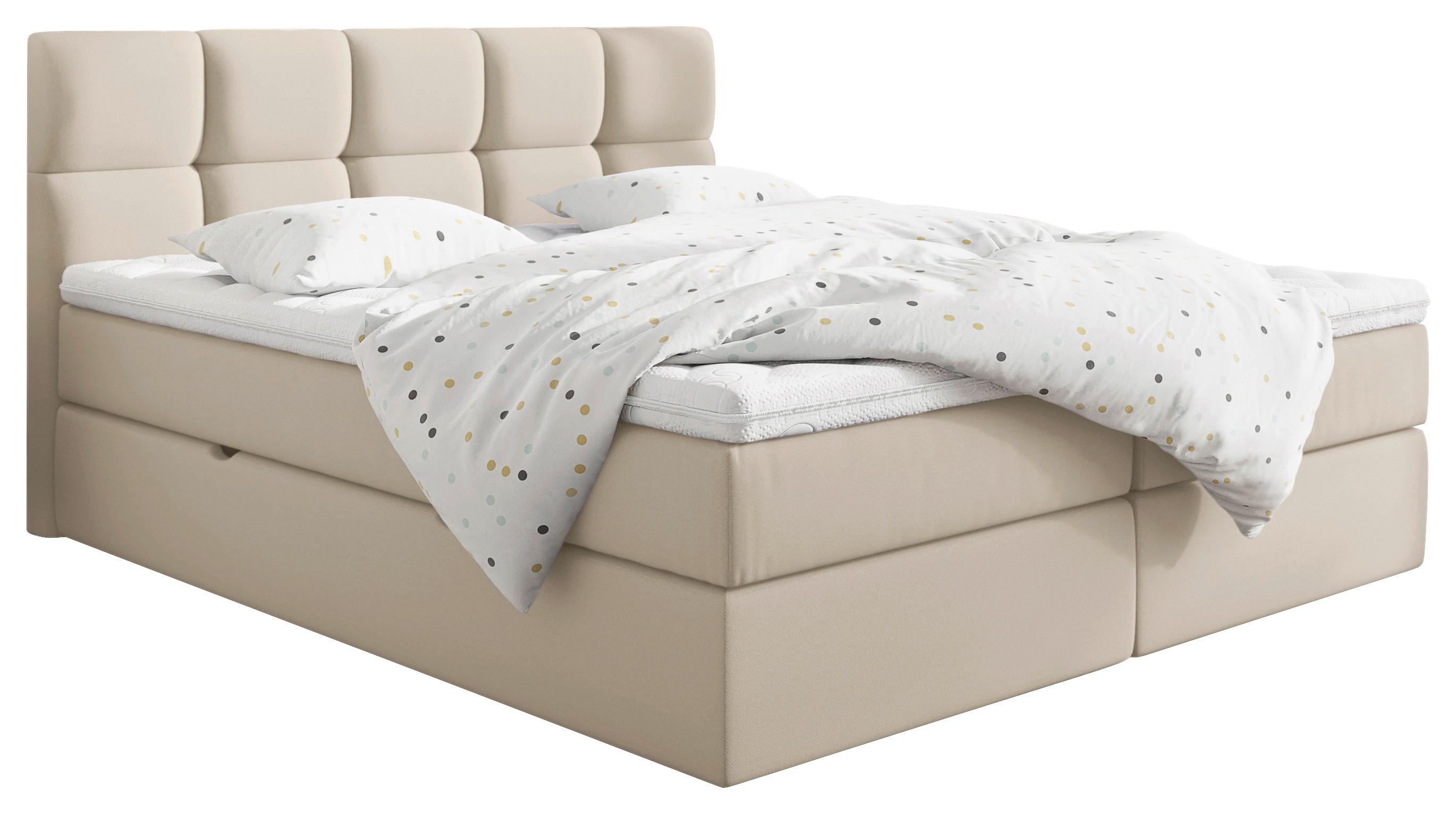 Boxspringbett Mit Topper 180x200 Lorie - Creme/Schwarz, LIFESTYLE, Holz/Holzwerkstoff (180/200cm) - Livetastic