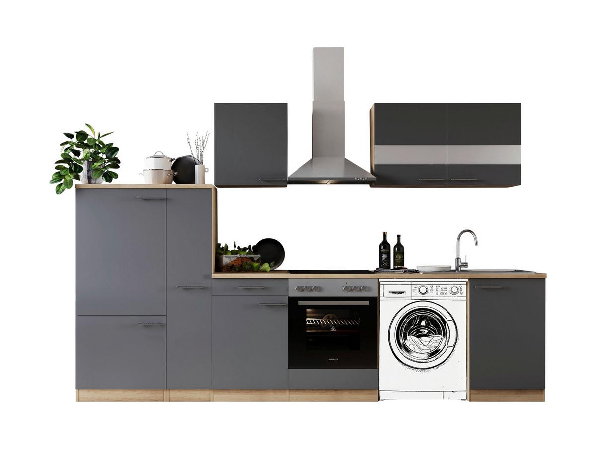 Küchenblock Merle Grau B: 310 cm - Eichefarben/Grau, Basics, Glas/Holzwerkstoff (310cm) - Respekta