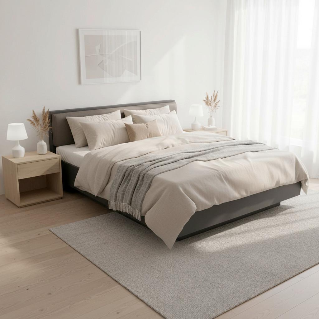 Čalouněná postel 180x200cm, ''Mariello'', světle hnědá - antracitová/světle hnědá, Moderní, dřevo/textil (180/200cm) - Bessagi Home