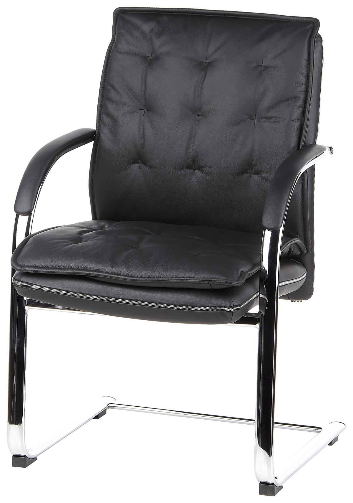 Besucherstuhl Villa Schwarz Bis 110 Kg - Schwarz, Basics, Leder/Metall (60/100/47cm) - MID.YOU