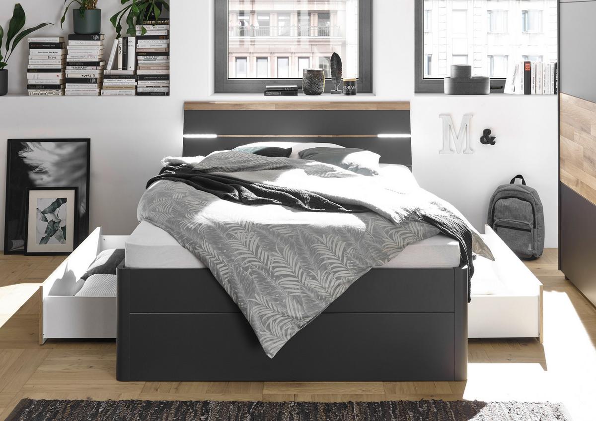 Ágykeret Mars 160/200 Cm - grafitszürke/tölgyfa színű, Konventionell, faalapú anyag (160/200cm) - MID.YOU