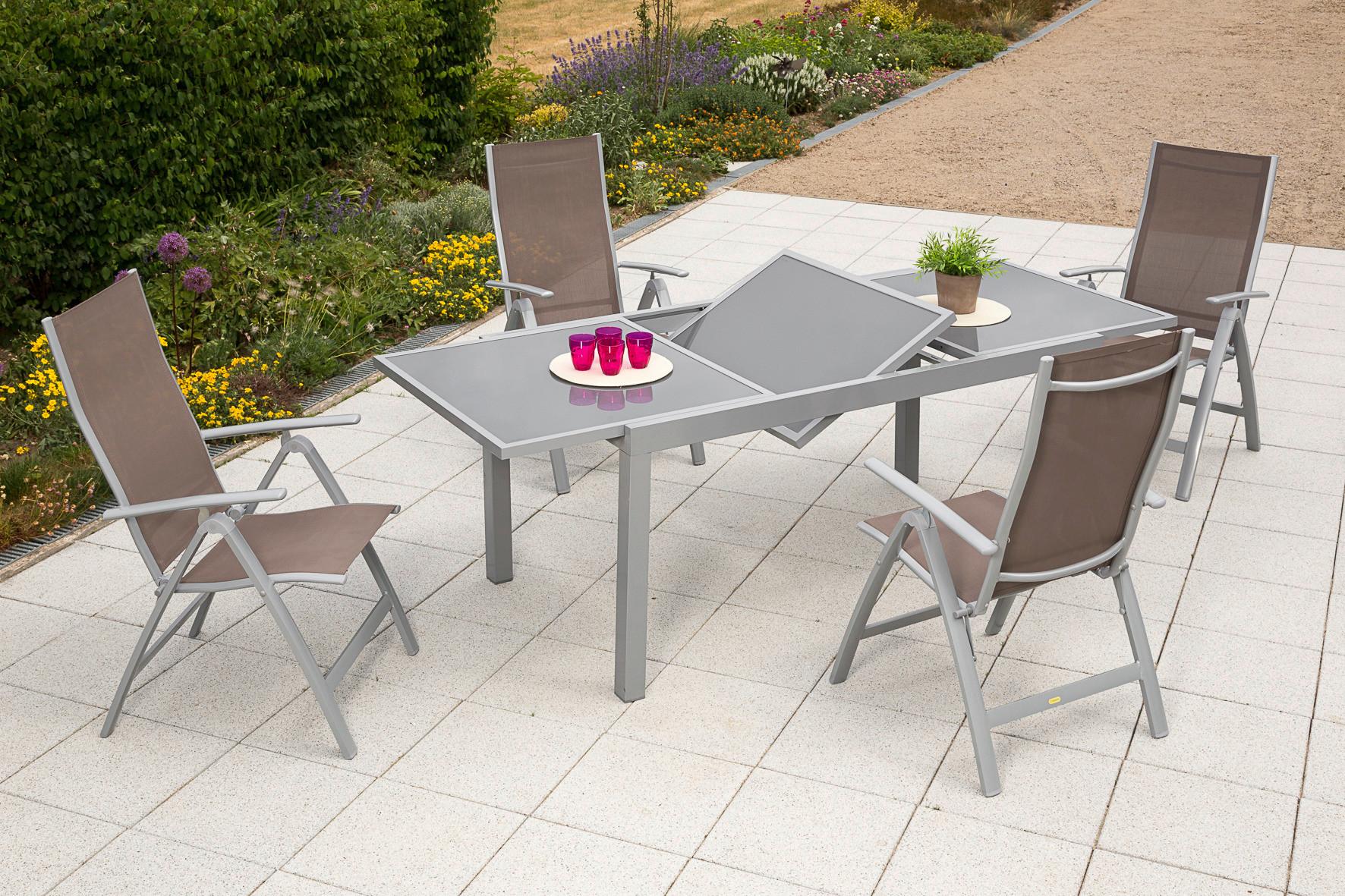 Gartengarnitur 5-tlg. Carrara Metall/Textil/Glas - Taupe/Silberfarben, KONVENTIONELL, Glas/Textil - Gardenson
