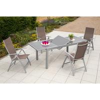 Gartengarnitur 5-tlg. Carrara Metall/Textil/Glas - Taupe/Silberfarben, KONVENTIONELL, Glas/Textil - Gardenson