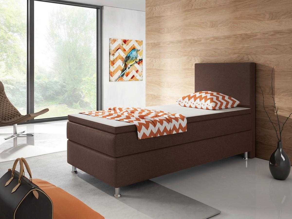 Boxspringbett mit Topper 90x200 cm Berlin - Silberfarben/Braun, KONVENTIONELL, Textil (90/200cm) - MID.YOU