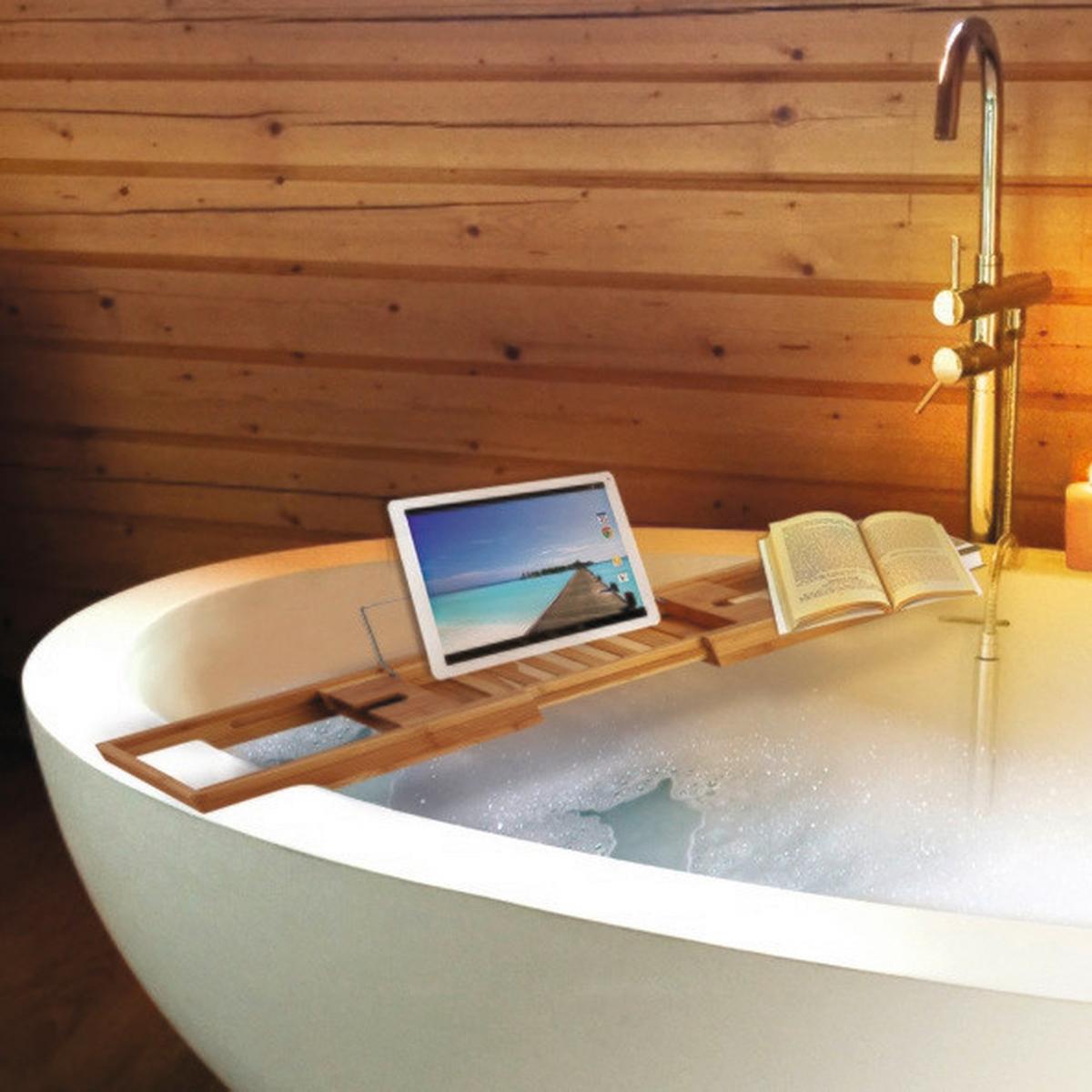 Badewannenablage Bambustablett Ausziehbar - Hellbraun, Basics, Naturmaterialien (70-91,5/15/4,5cm)